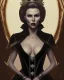 Placeholder: old evil queen in black leather gown, femme fatale, volouptous, busty, cleavage, angry, emperious, 8k resolution concept art portrait by Greg Rutkowski,