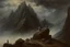 Placeholder: clouds, people, rocks, mountains, mistery, dark philosophic influence, gothic movies influence, fantasy, auguste oleffe and sidney starr painter impressionism paintings