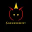 Placeholder: minimalist logo for rock band dirty yellow text "SARDONIC HARMONY" in a futuristic font, sinister evil marshmallow head with headphones and red flames silhouette, dark negative space, stylish, wow factor