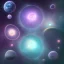 Placeholder: cosmos, metallic sky stars, sky blue light, blue light, green moons with neon rings, 8k resolution, detail