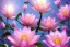 Placeholder: a magical crystal flower lotus magnolia lys bougainvillier, blue gold house indian palace castle in the woods, magnolias pink,blue lake,sun,white swanns,pink vertical, blue lake,sharp, vines, candlelit, endor, ornate, elegant, highly detailed, artstation, concept art, smooth, sharp focus, illustration, 8k, splash art, wallpaper, key visual