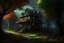 Placeholder: Haunted house, trees in the distance, tree leaves on the ground, mischievous and gorgeous. Modifiers: intricate vibrantcolors awardwinning insanelydetailed digitalpainting conceptart horrorvibes