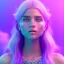 Placeholder: A portrait of a crystalised beautifull girl,smiling, laughting, white longs hairs, atmospheric, realistic,, cinematic lighting, octane render,, pink turquoise light, blue eyes nice, soft face