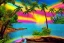 Placeholder: island waterfall palms twigs spring sunset rainbow bridge birds