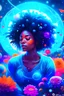 Placeholder: astral, concept art, Flowers, vibrant colors, digital painting, digital illustration, extreme detail, ultra hd, akihito yoshida, afro Woman in space, Meditating , Radiant , beautiful, radiant, polished