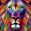 Placeholder: Lion portrait, bright colors, triangles, centered, detail, 8k resolution,