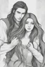 Placeholder: Dnd style, Young man hugging a woman with long hair from behind