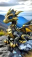 Placeholder: Golden Grey Baby Dragon on mountaintop