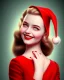 Placeholder: girl in red dress, close up portrait, Christmas, smiling, cute, beautiful, 1940s