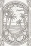 Placeholder: Mandala of palm trees with seashells, outlined in black and white with clear, substantial lines for an adult coloring book, contour, vector, clean line art, against a white background
