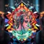 Placeholder: very complex structure ,pretty viberating color environment 3d metalic and crystal recursive animating beveled geometric base very complex structure emiting mirror bubbles that broke, goddess of love in a pretty cleric dress comes out dancing gracefully , viberating color moving very in modern city escape environment while camera tracking it.