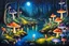 Placeholder: Magical forest at night, no moon, glowing mushrooms and toadstools of different colors shapes and sizes, fireflies, lights reflecting of the water in the creek, fantasy, acrylic, professional award winning masterpiece