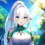 Placeholder: Clear focus, 8k, beautiful lighting, vibrant colors, Elf, White hair, ponytail, hair in between the eyes,