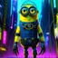 Placeholder: "Generate an edgy and inventive artwork reimagining the 'Minions' from 'Despicable Me' as tech-savvy hackers. Infuse them with a cyberpunk aesthetic, outfitting them with futuristic attire and high-tech gadgets. Place them in a neon-lit, bustling metropolis filled with digital interfaces and holographic displays. Convey a sense of unity and purpose as they work together in this cybernetic world, showcasing their newfound proficiency in hacking and digital mischief." add a big Mennonite beard