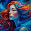 Placeholder: A captivating and surreal portrait of a young woman with rich, multi-colored hair cascading down her shoulders. Her vibrant locks, remini scent of an aurora borealis, are a dazzling blend of blues, oranges, and purples. Her eyes, a striking shade of blue, gaze intently at the viewer, while freckles decorate her cheeks like sprinkles on a delicious treat. The highly detailed and intricately shaded artwork exudes a cinematic quality, with rich colors and blended hues that transport the viewer to