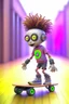 Placeholder: cute adorable hypnotic chat hippie robot doing a little trick with skateboard and punk hair and real human eyes, its such a perfect day, motion blur, smoke, 8k, downlight, soft light, depth of field, photorealism, trending on art station, lotsa detail