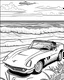 Placeholder: black and white coloring page for kids cartoon style of 1963 corvette convertible set back in front of ocean