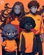 Placeholder: Anime manga style, Black skin boy, with dark brown curly hair, wearing red and orange clothes and black jeans, always with one hand in his pocket, looking a little irritated