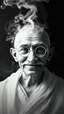 Placeholder: Portrait of Mahatma Gandhi , all white form formed from white smoke