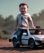 Placeholder: elon musk toddler, full body, delorean, dramatic lighting, hyper realistic