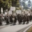 Placeholder: Protest march in Middle Earth with picket signs