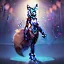 Placeholder: A fox fursona, Furry art, Digital art, cyberpunk, High quality, Backlighting, female, anthropomorphic, full body portrait, 8k resolution, fox tail, Realistic, high quality, great details, within portrait, masterpiece, best quality, cinematic lighting, detailed outfit, vibrant colors, perfect eyes, furry, human body, robotic arm, sfw, robotic, in the style of titanfall, highly detailed face, perfectly drawn