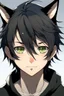 Placeholder: A male anime boy with messy black hair, black cat ears.