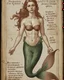 Placeholder: A page from a vintage artist's sketchbook in the style of Leonardo Da Vinci, focusing on the beauty of a mermaid. The central figure is a graceful mermaid with a beautiful, fully human female face and torso, skin texture is smooth and human. Her body seamlessly transitions at the hips into an elegant fish tail. Delicate ink lines, sepia tones. Notes in Italian script describe "The Proportions of Beauty" rather than biology. Soft shading, romantic artistic style, not scary, not monstrous. --ar 3: