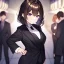 Placeholder: Clear focus,High resolution, one girls, Short brown hair, Purple eyes, Wearing a black suit