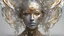 Placeholder: figure of a woman, art from the "art of control" collection by Jasper Harvey, in the style of futuristic optics, silver and gold, flower, bird, plant branches, detailed facial features, swirling vortices, 8k 3d, bizarre cyborgs made of crystals, high detail, high resolution, 8K