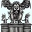 Placeholder: Lion cub gargoyle with goat horns and wings on its back Nick Harris illustration style