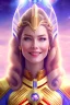 Placeholder: cosmic woman smile, admiral from the future, one fine whole face, crystalline skin, expressive blue eyes,rainbow, smiling lips, very nice smile, costume pleiadian, Beautiful tall woman pleiadian Galactic commander, ship, perfect datailed golden galactic suit, high rank, long hair, hand whit five perfect detailed finger, amazing big blue eyes, smilling mouth, high drfinition lips, cosmic happiness, bright colors, blue, pink, gold, jewels, realist, high commander