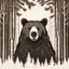 Placeholder: M shaped bear head combined with woods silhouette in backround, letterpress style, minimalistic pencil art