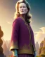 Placeholder: beautiful illustration of a young plum merryl streep in the mountains, in the style viktor klint and moebius, rim light, vibrant moody colors, plain background, soft lighting, unreal engine