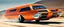 Placeholder: award winning car and driver photograph of a futuristic station wagon designed by only one vehicle per image painted metallic orange traveling at a high rate of speed, jet intake off of front center of vehicle and jet exhaust out the rear with bright blue flame, bilaterally symetrical, more a high speed road vehicle