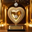 Placeholder: A magnificent golden and silver heart-shaped sign adorned with a stunning golden sphere encrusted with sparkling diamond clusters at its center, elegantly spinning in position.