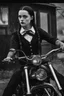 Placeholder: Wednesday Addams on a motorcycle