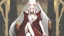 Placeholder: Hot Elf with white hair and glowing yellow eyes She wears a dark red dress