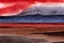 Placeholder: fantasy, illustration, watercolour, inhospitable locale, deserts of black sand, huge plains of dark granite, no water to be found anywhere, and no sunlight, blood-red sky, -brown, -plants, red sky, black sand,