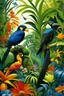 Placeholder: Exquisite handpainted tropical birds, like toucans and parrots, surrounded by lush foliage and vibrant flowers, creating a corner filled with avian paradise.