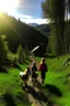 Placeholder: Spring in skåbu, sun, children walking in mountains, horse, broken tractot