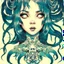 Placeholder: singer Melanie Martinez face, beautiful cyberpunk, hyperdetailed, illustration by Katsushika Hokusai, darkblue tones, hair two tones,