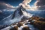 Placeholder: a snow-covered lonely steep massiv mountain reaching into the clouds. On top of the mountain is a long needle thin tower. seen from the bottom of a valley. fantasy concept art, exquisite realism, a masterpiece, dynamic lighting, hyper detailed, intricately detailed, deep color, Unreal Engine, volumetric lighting , Epic cinematic brilliant stunning intricate meticulously detailed dramatic atmospheric maximal,