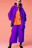 Placeholder: year 1990's women fashion.interesting hoodie with long tippet integrated to bolero. Karjalainen kuvio, Karjala, low waist, baggy, Combat pants.Colors: denim blue, blue, purple, khaki, "pastel light green", lilac, plum, orange, terracotta, red, pink, dark blue, beige. Women models. Starling pattern prints.Jennifer Lopez, Gwyneth Paltrow. intgrated bag. Big tennis shoes on. Cargo pants. Hat with a visor, integrated to AKG-style headphones.