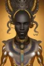 Placeholder: black male African Egyptian alien, cracks in the voodoo head, wicked, diamond eyes, crown, blood, 8k, finely detailed, photo realistic, leopard robe turquoise skull head gold dragon space alien rain skeleton gold teeth silver crown silver space suit spaceships