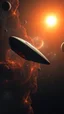 Placeholder: critical point abstract in the galaxy a big spaceship with a huge cigar shap , the sun in a distance in the background