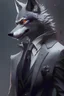 Placeholder: award winning portrait of a male anthropomorphic light gray wolf. black suit. character design by cory loftis, fenghua zhong, ryohei hase, ismail inceoglu and ruan jia. unreal engine 5, artistic lighting, highly detailed, photorealistic, fantasy