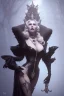 Placeholder: Mae West as evil queen in black leather, leather, busty, cleavage, angry, stern look. character design by cory loftis, fenghua zhong, ryohei hase, ismail inceoglu and ruan jia. unreal engine 5, artistic lighting, highly detailed, photorealistic, fantasy