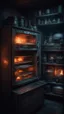 Placeholder: Si-Fi, The permanent under atmospheric lighting effects, a whole shelves of rotary checkins oven , intricate historical moody atmosphere, eerie grimdark ambiance, complex motherboard accents, speculative fiction art. Bokeh