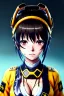 Placeholder: Detailed anime girl hinata, pubg ,dog collar and leach,cuffs , big boobs , blue and yellow fallout suit, intricate details, full body portrait, keep head in frame, ignore NSFW, slight smile, black Japanese motif, concept art, highly detailed, digital painting, concept art, sharp focus, illustration, art by Yoji Shinkawa, HDR, octane render,WLOP and greg rutkowski and alphonse mucha and artgerm and yanjun Chen and Junji ito and Makoto Shinkai,